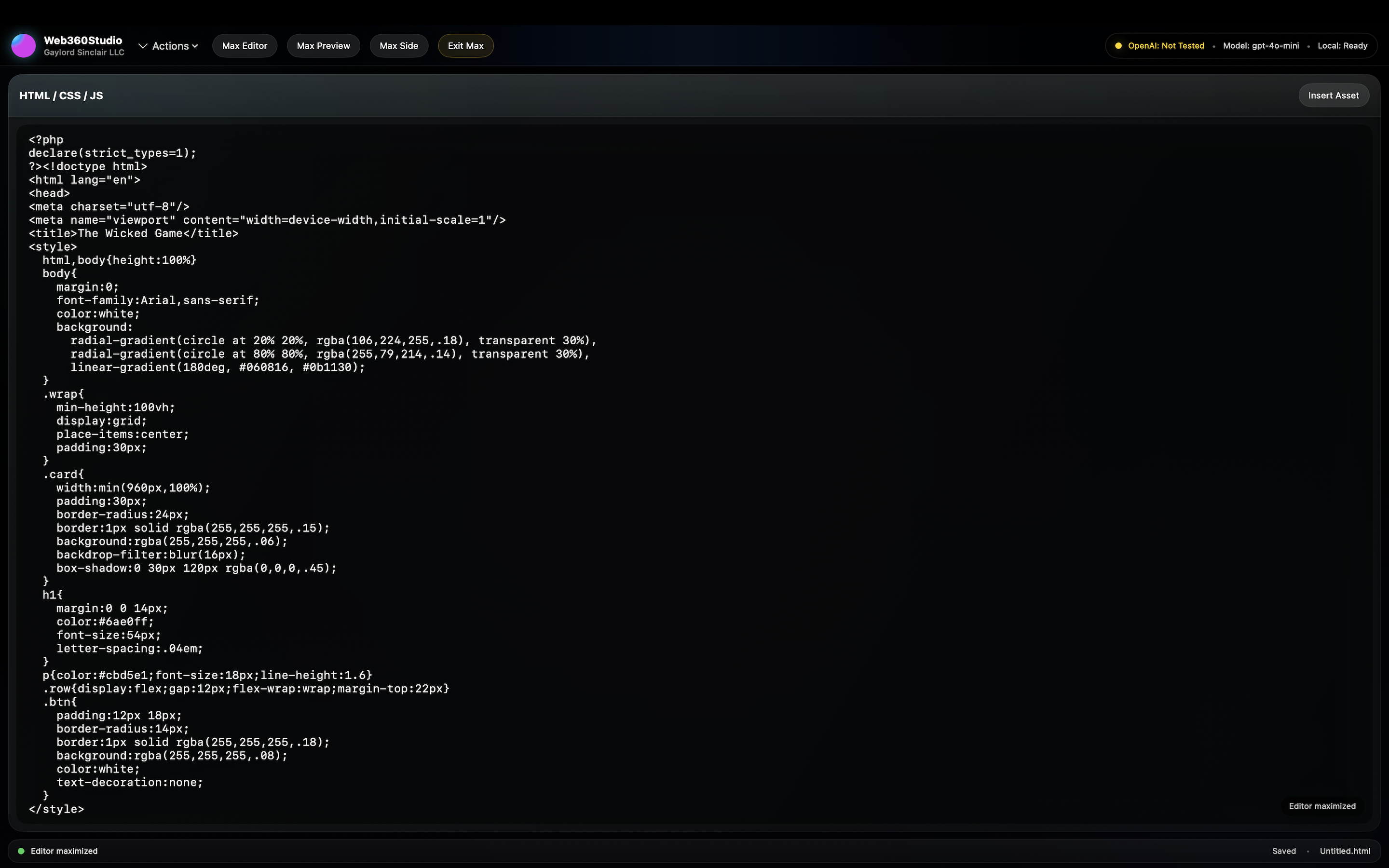 Web360 Studio main editor screenshot
