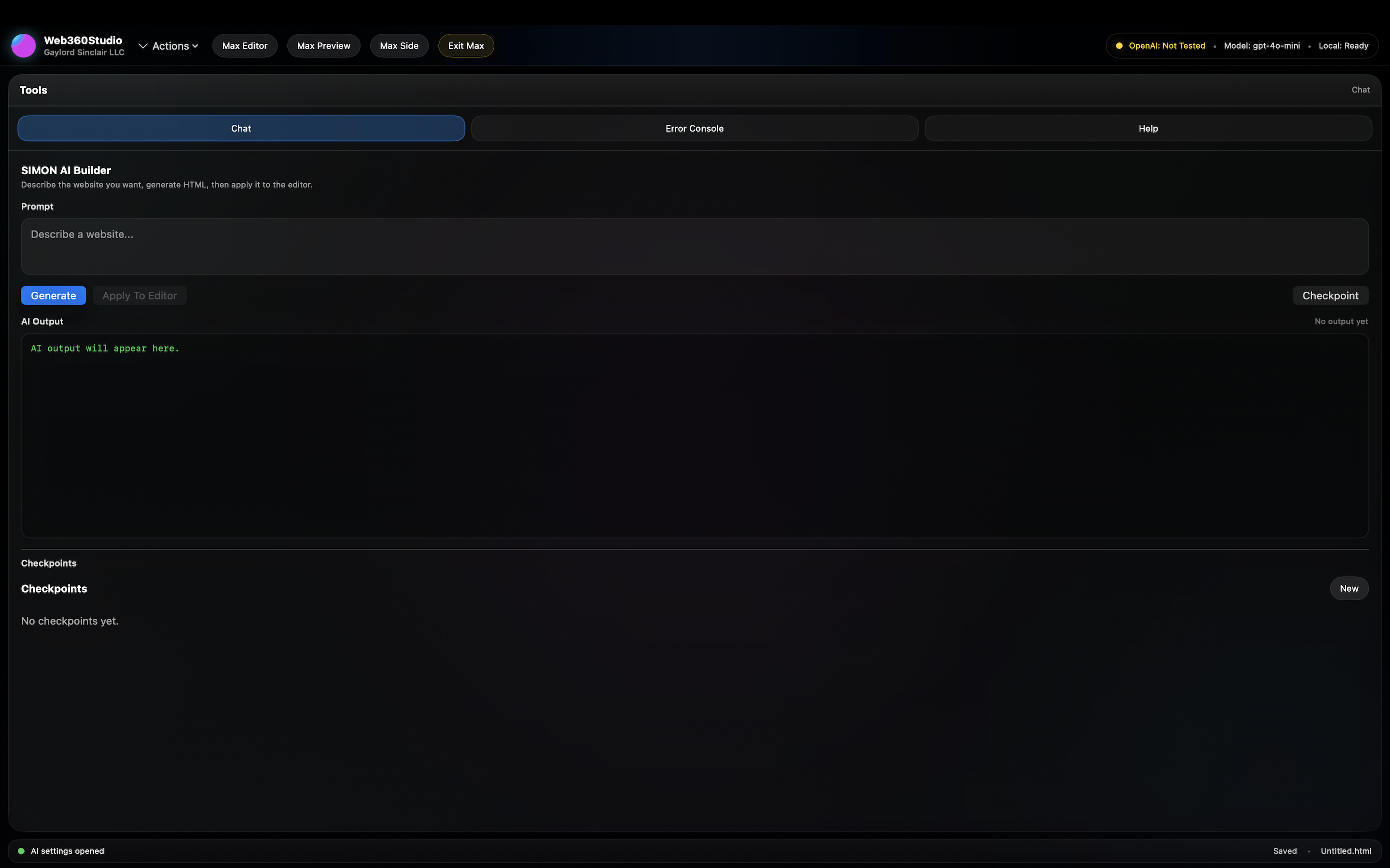 Web360 Studio AI generation screenshot